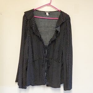 Ava & Viv Black Polka Dot Plus Size 3X Tie Ruffled Blouse